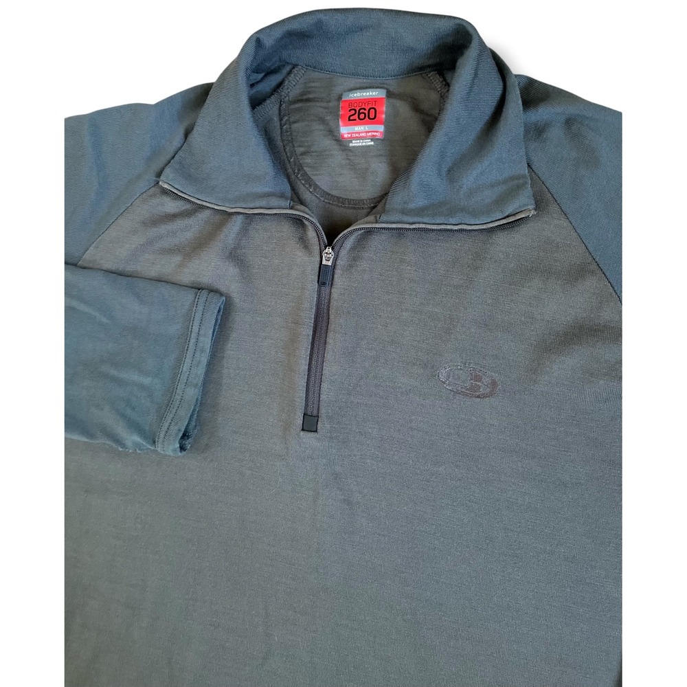 Icebreaker Bodyfit 260 Mens L Merino Wool Quarter Zip Base Layer Green Pullover